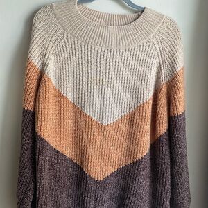 Pink Lily Chevron Knit Sweater - Cream, Tan, Brown